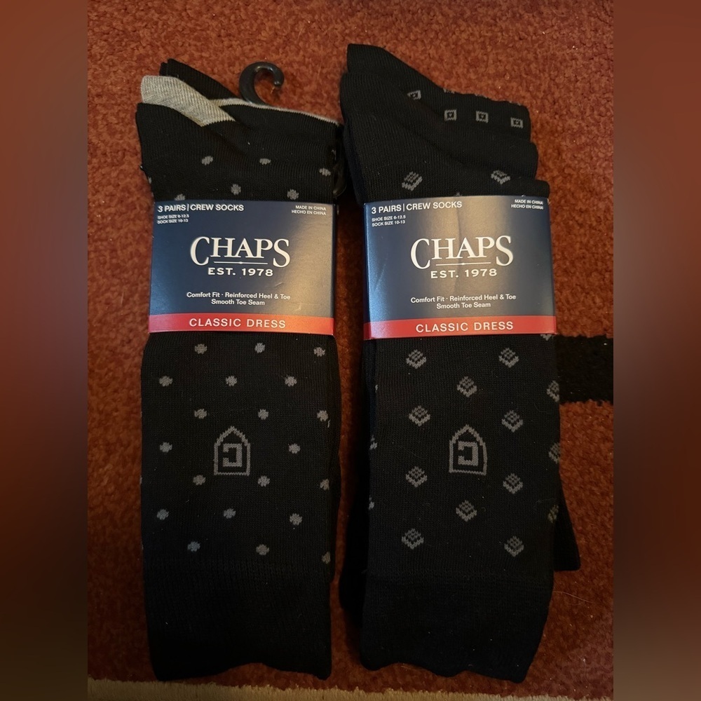 Chaps Classic Dress Dot Crew Socks & Chaps Classic Dress Diamond, 3Pk Each